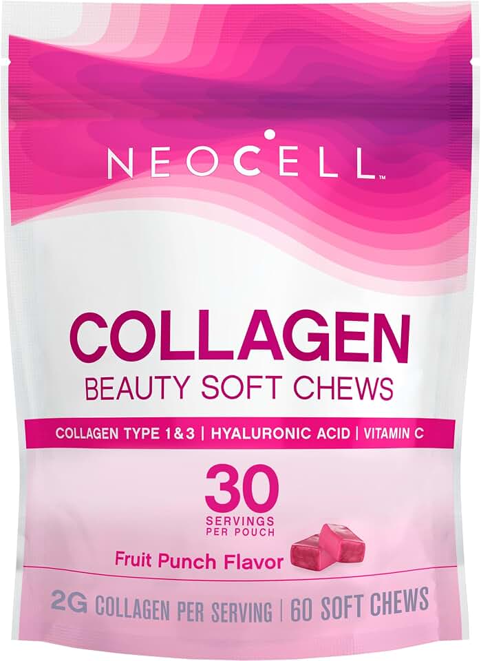Amazon.com: NeoCell Collagen Peptides Soft Chews | 60 Chewables | Beauty Bursts Supplement | with Hyaluronic Acid | Hair, Skin, & Nails | Fruit Punch Flavor : Health & Household