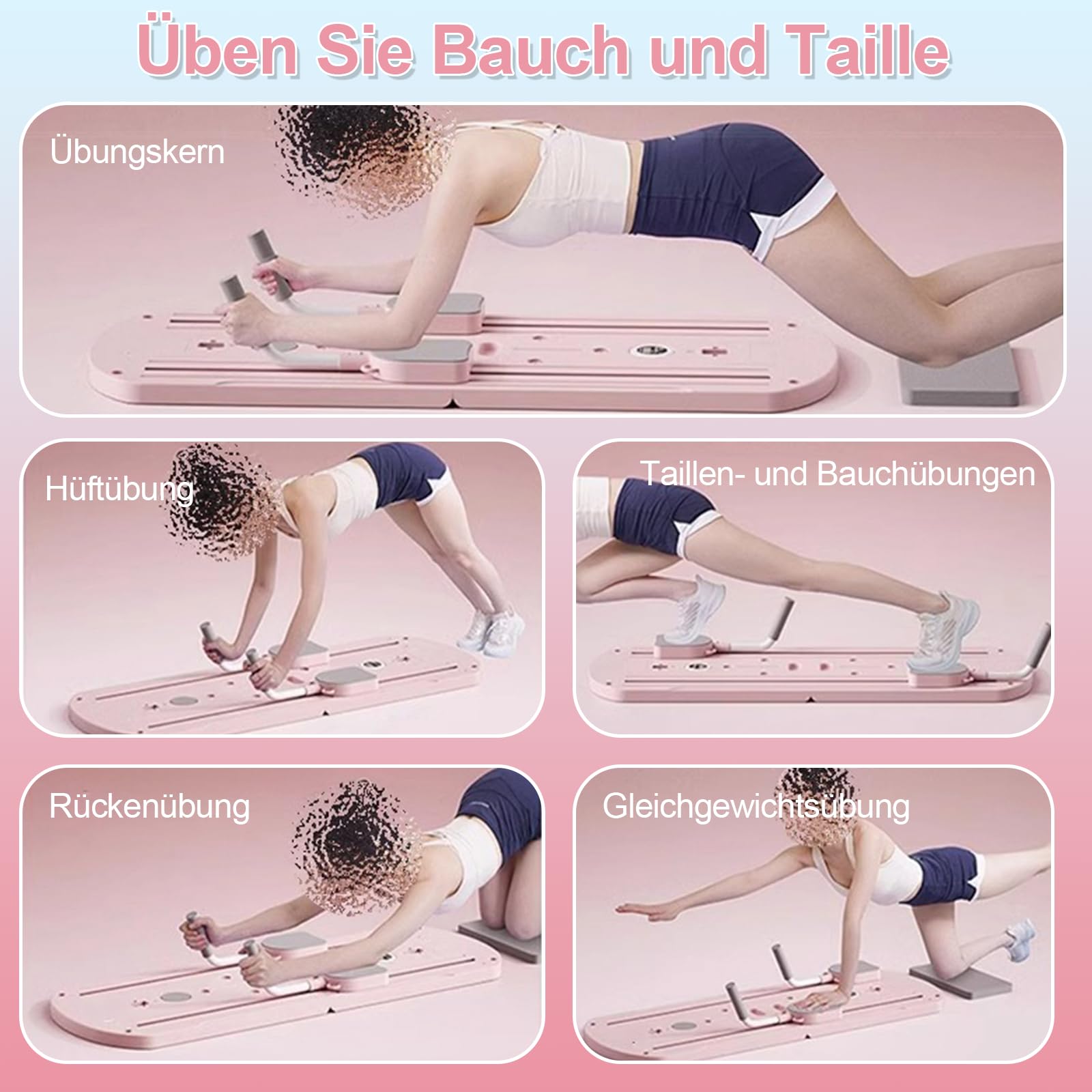 Pilates Board Upgraded Pilates Reformer Machine, Pilates Board Pilates Reformer Set Ab Roller Trainingsgerät Full Body Workout Equipment for Homegym (C)