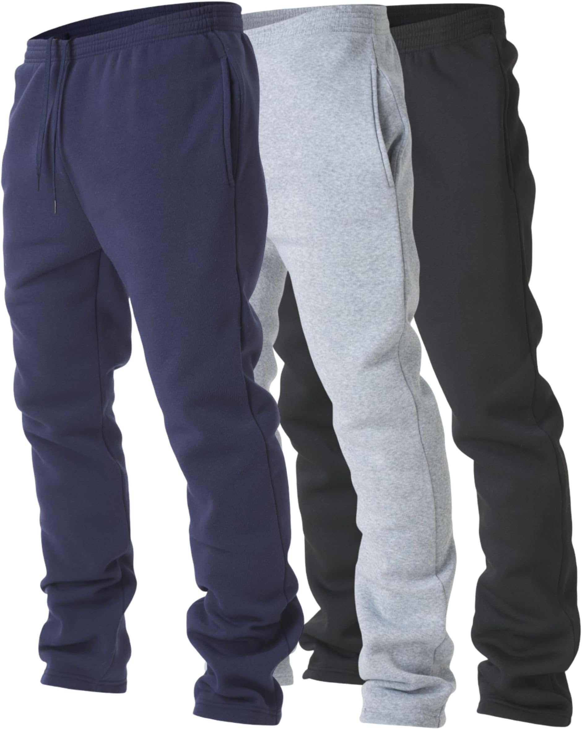 3 Pack Mens Fleece Wide Leg Sweatpants with Pockets, Open Bottom Workout Sweatpants for Men