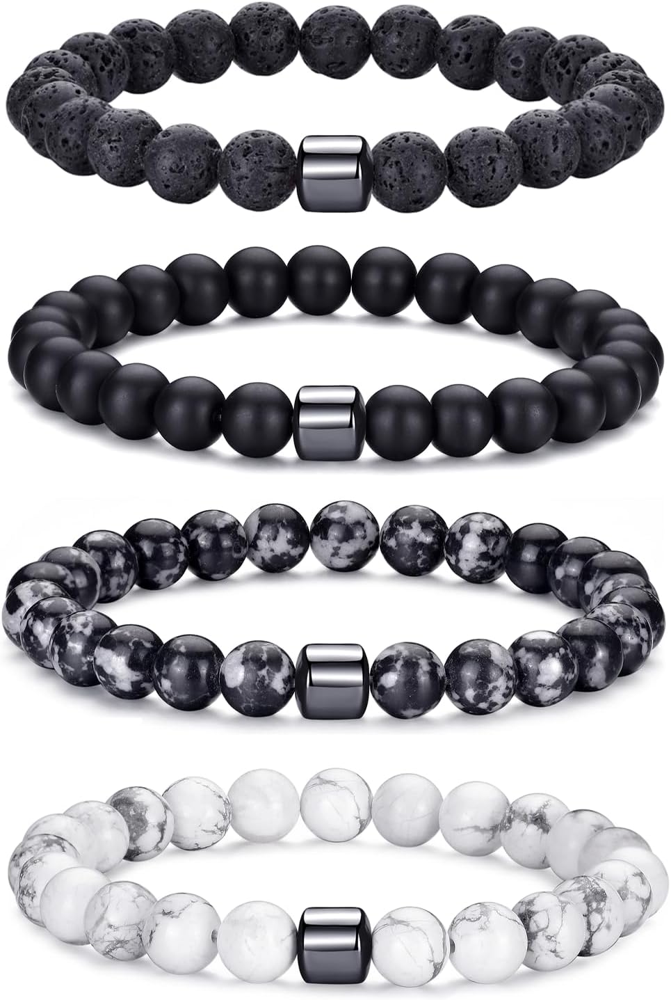 RANKEEF Tiger Eye Bracelet For Men 8MM Natural Stone Stretch Adjustable Black Crystal Beaded Bracelet for Men Women Gifts