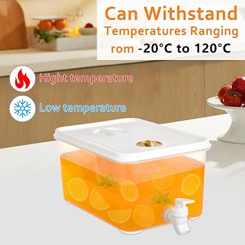 4 Pack 5L Fridge Beverage Drink Dispenser Plastic Water Dispensers with Tap Plastic Cold Drink Juice Beverage Dispenser Jug for Party Drink Cold Brew Milk Cocktail Juice Iced Tea