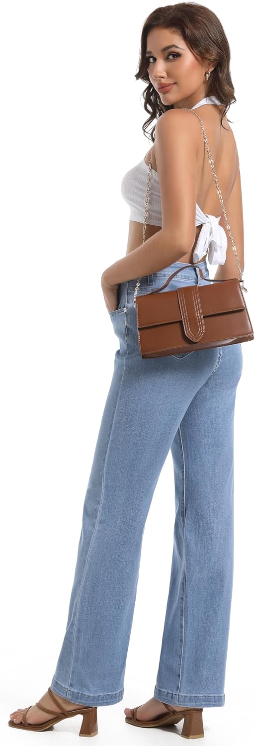 Guaile Women’s Jeans High Waisted Straight Leg Stretchy Jeans Trendy Wide Leg Tummy Control Loose Casual Denim Pants