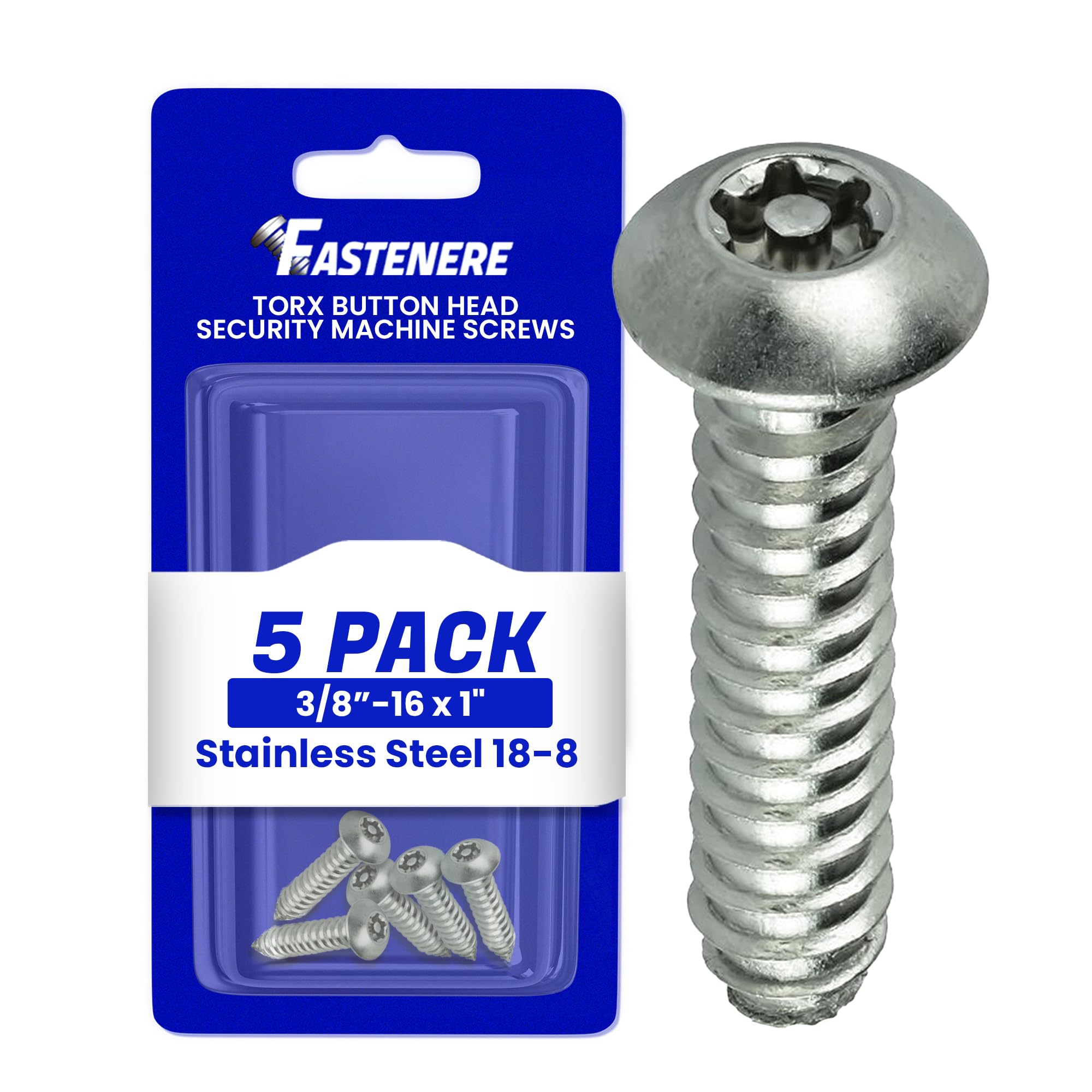 Torx Security Machine Screws - 3/8-16 x 1 (5-Pack) Stainless Steel, Tamper-Resistant, Button Head Screws, Bolt Screw for Higher Level of Safety & Theft Prevention