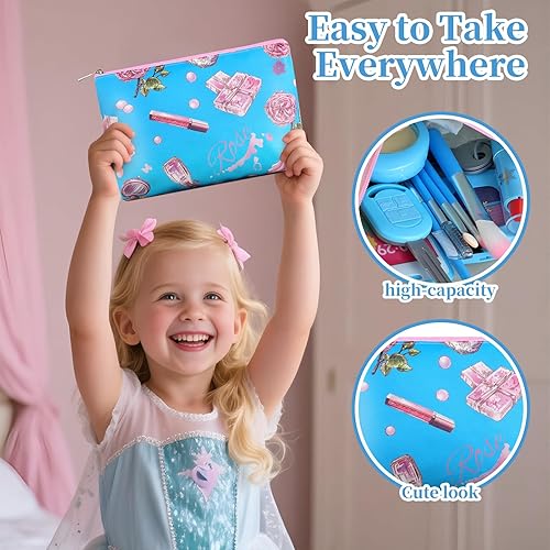 Miniatura 9 de Kit de maquillaje de simulación para niños de 3 a 5 años, juego de maquillaje falso azul para niñas pequeñas, regalos de maquillaje para niñas