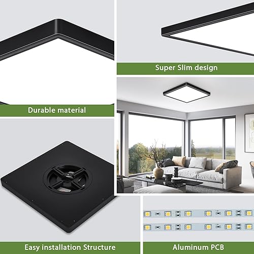 Miniatura 6 de Rezant Lámpara de techo LED empotrada de 12 pulgadas, 24 W, 3000 K4000 K6000 K, luz de techo LED ajustable, 2800 lm para dormitorio, cocina, pasillo