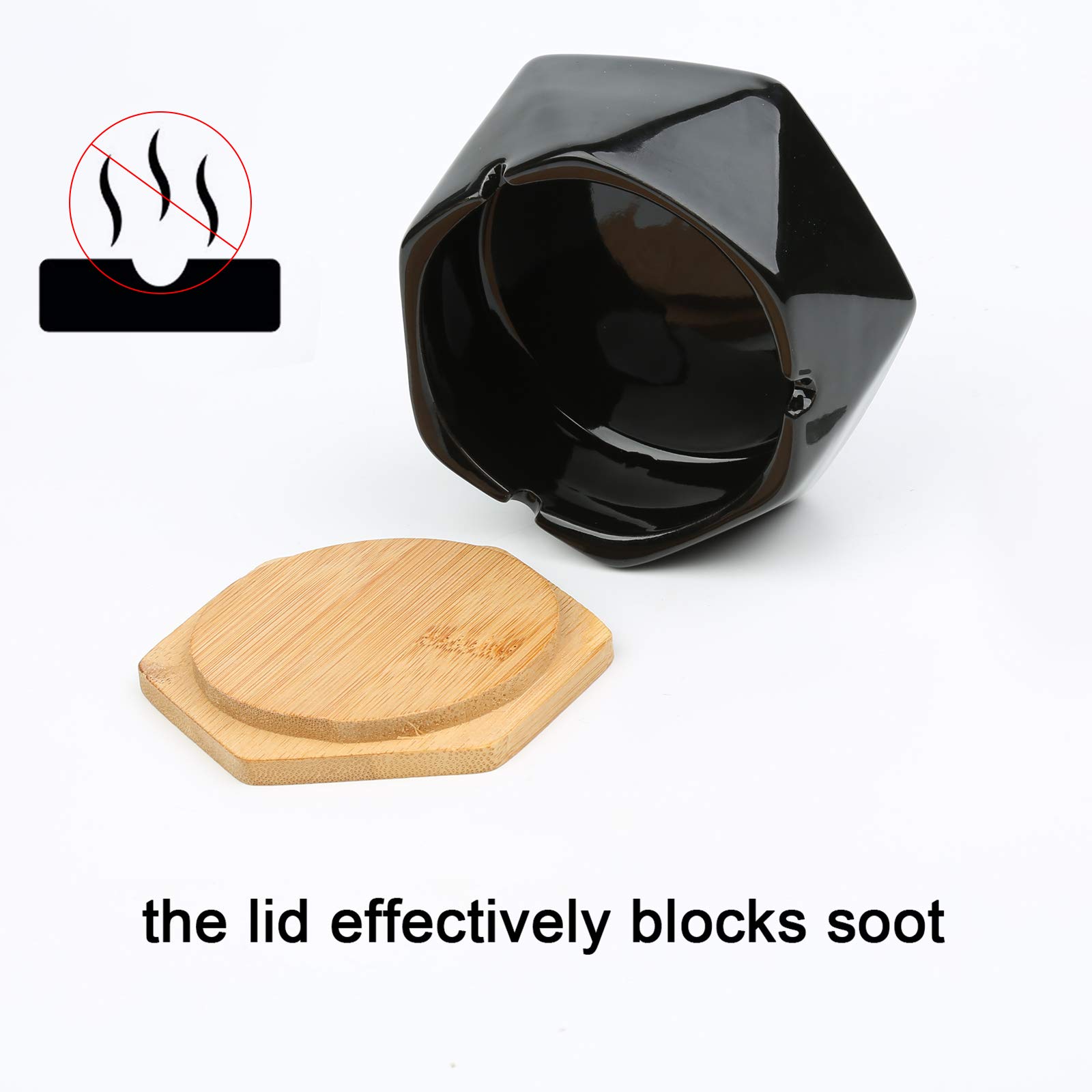 Portacenere Antivento Antiodore con Coperchio Geometrico Portatile Stile Nordico Esterno Nero