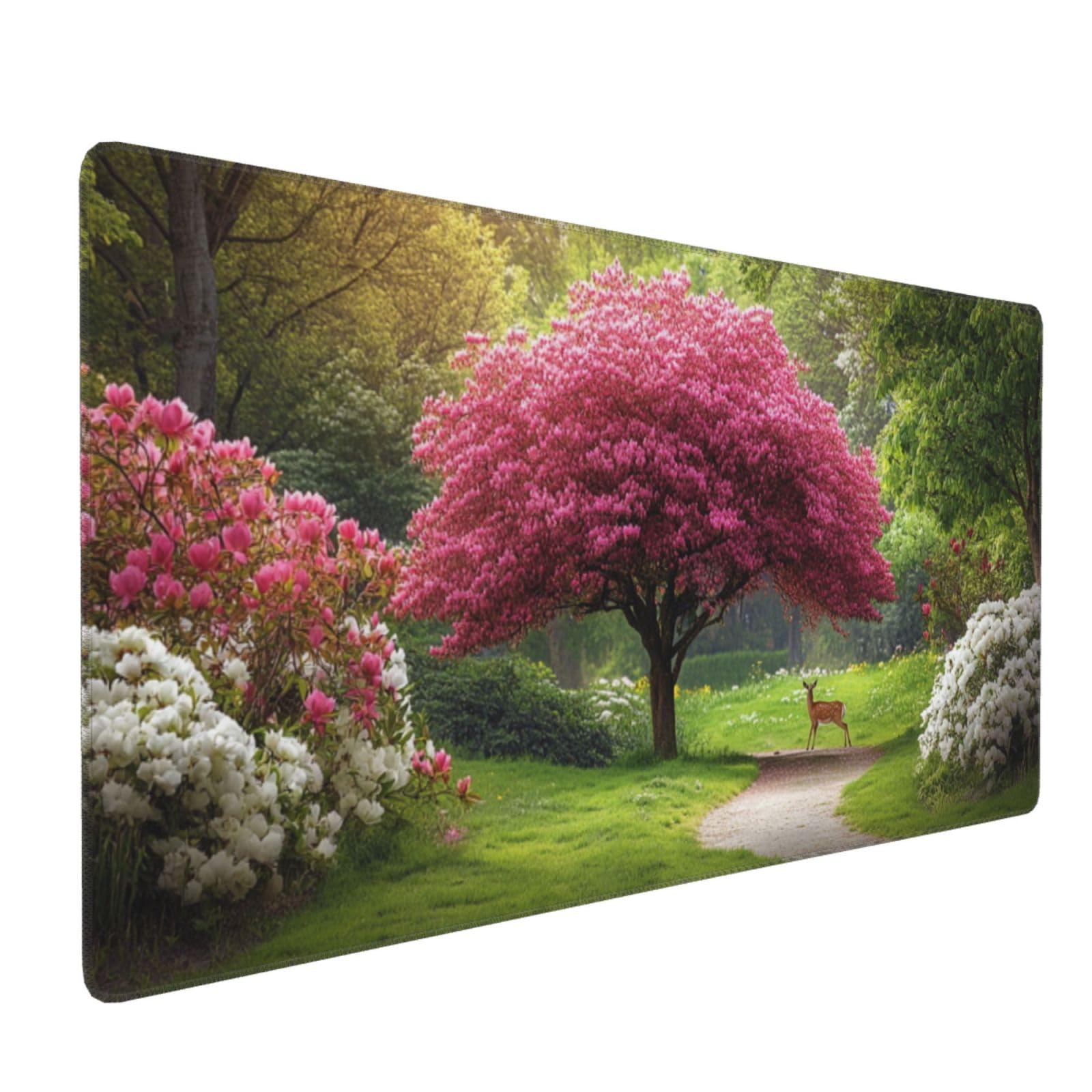 Tappetino Mouse XXL Albero Rosa & Cervo, 120 x 60 cm Decorazione G363 | Tappetino per Mouse, Base in Gomma Antiscivolo, Superficie Impermeabile, Bordi Cuciti, Tappetino Scrivania per Ufficio, Gioco