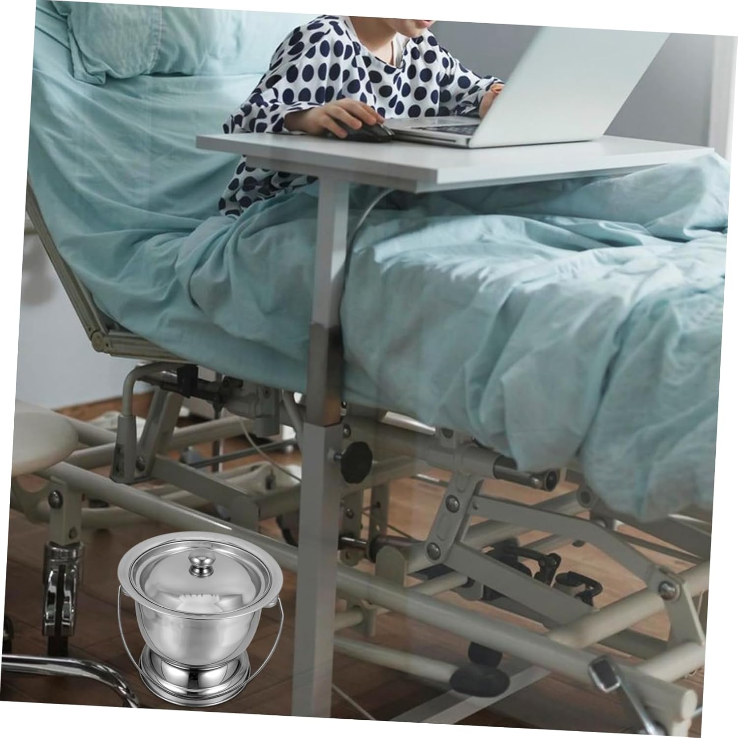 Mikinona Stainless Steel Bedside Commode Bucket with Lid Portable Urinal for Adults and Lightweight Easy to Clean Spittoon for Home Use and Travel Durable