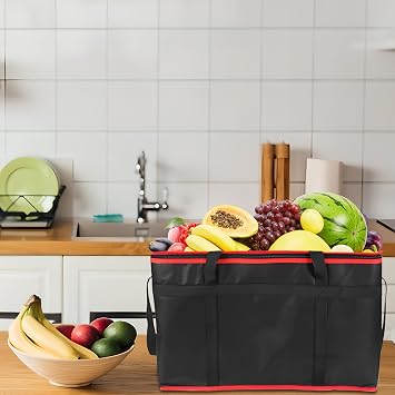 79L Insulated Food Delivery Bag for Hot and Cold Meal,Grocery Tote Insulation Bag for Catering Doordash, Pizza Warmer Bags, Grocery Bags,Food Cooler Bags Food warmers Bags for parties (black red)