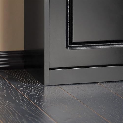 Miniatura 7 de Haotian FSR82-L-SCH, zapatero de pasillo negro con cajón abatible y cojín de asiento