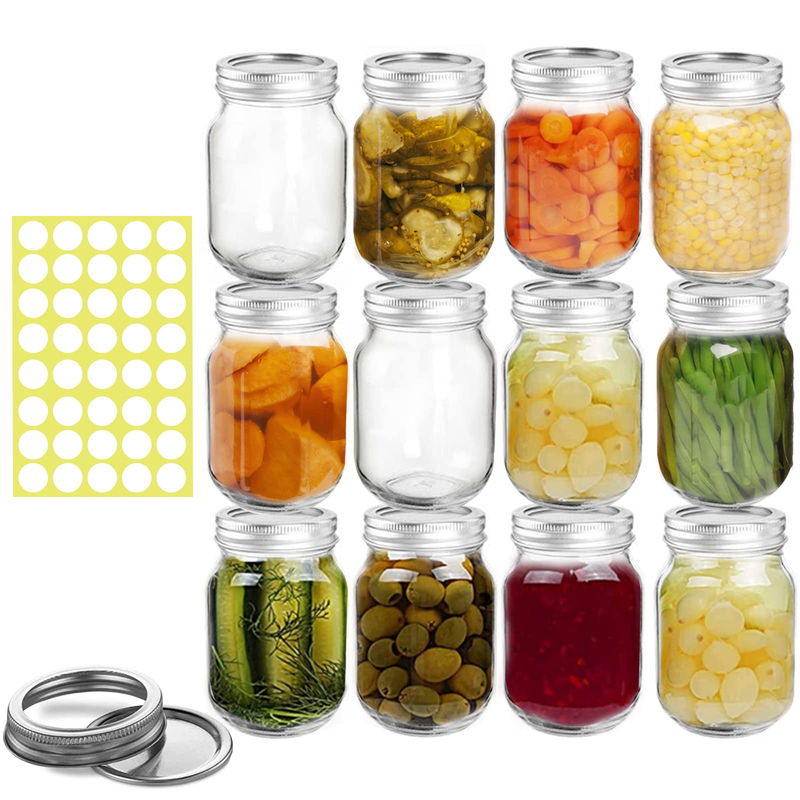 Buy 12 Pack Glass Mason Jars, 16 oz Wide Mouths Canning Jars, Clear