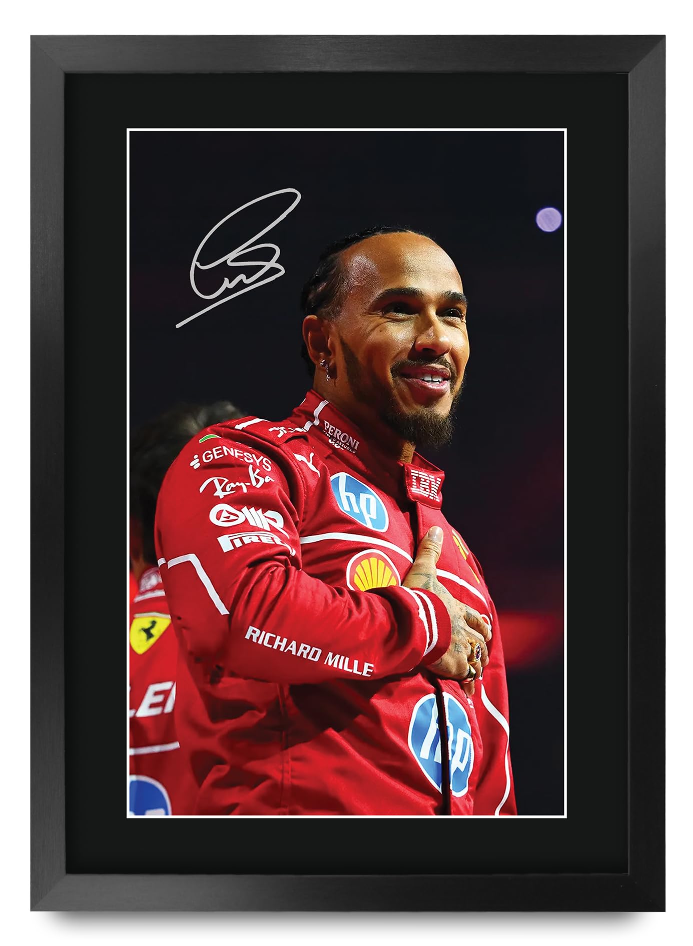 HWC Trading Lewis Hamilton Ferrari Gifts Printed Signed Autograph Picture for F1 Formula 1 Racing Fans (ID-000130) - A3 Framed