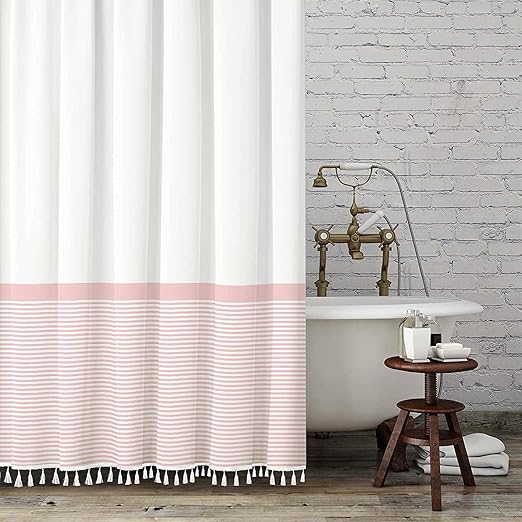 Seasonwood Long Shower Curtain 78inch White and Pink