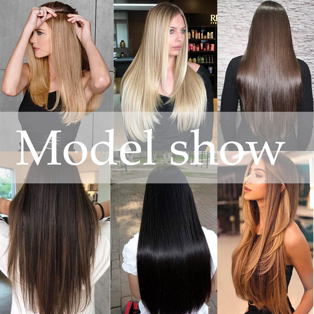 Extensión De Cabello Extensiones de cabello sintético, extensiones de cabello con clip Postizo falso largo y recto 24 "7PCS Extensiones de cabello de fibra resistente al calor Cabeza completa for muje