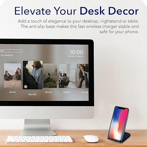 Miniatura 7 de Soporte de cargador inalámbrico Qi de doble bobina de 10 W - Soporte de carga inalámbrica rápida para teléfonos iPhone y Samsung Galaxy - Cable USB