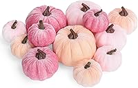Vista 9 de Whaline 12 calabazas artificiales de otoño, vintage, naranja, amarillo, verde, calabazas falsas de terciopelo, 3 tamaños, calabaza de espuma