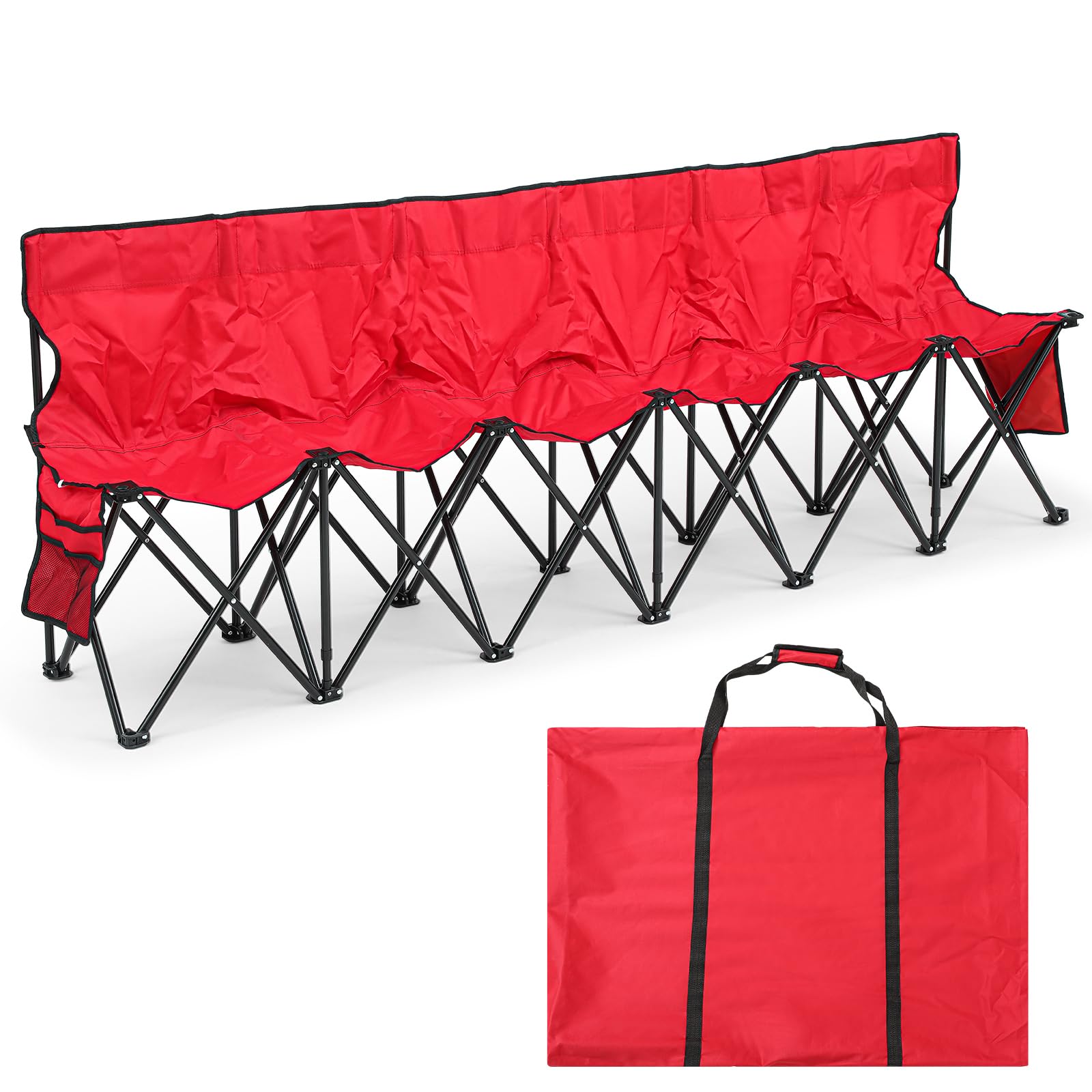 Kigley Panca pieghevole da calcio, portatile, per sport di squadra, panchina laterale, per calcio, campeggio, viaggi, eventi, con borsa portaoggetti (rosso)