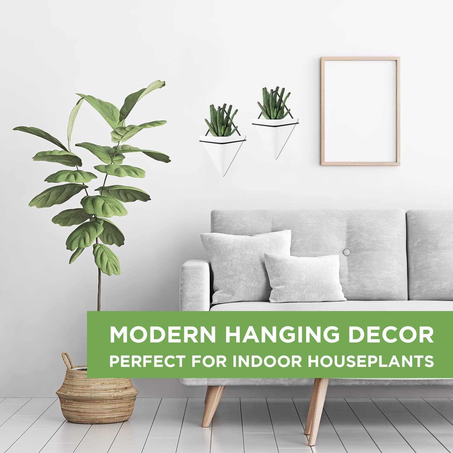 PUDDING CABIN 2 Pack Large Wall Succulent Planters Black-White Wall Decor Geometric Triangle Hanging Planters 6Inch Succulents Pots for Cactus, Air Plants, for Mom