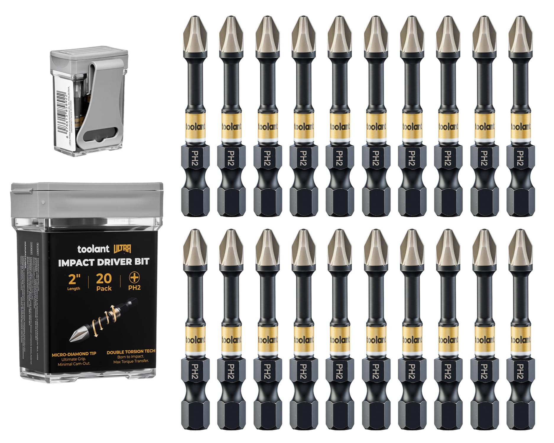 toolant PH2 Phillips Impact Bit Set, 2 Inch, 20-Piece, Magnetic