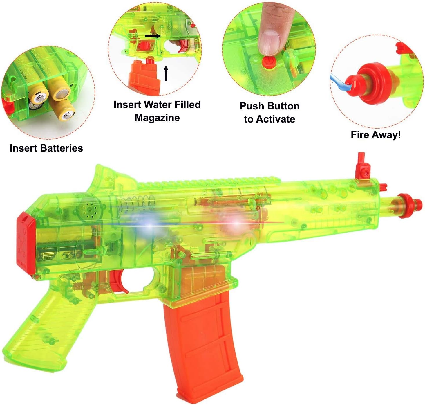 Battery Operated Motorized Automatic Electric Super Water Gun Soaker Blaster Kids Toy (Green)