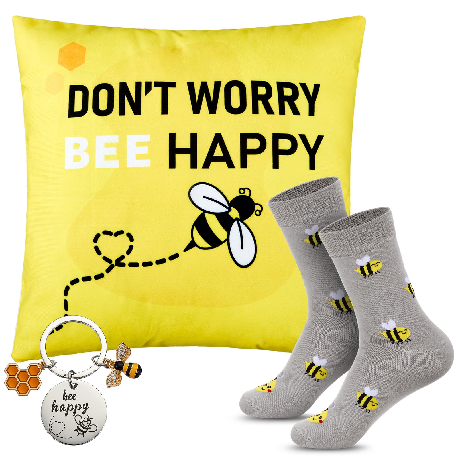 Namalu 3 Pcs Bee Gift Set for Women 17.72" Pillowcase Cotton Socks Lover Keychains Just a Girl Who Loves Gifts for Animal Birthday Party Supplies