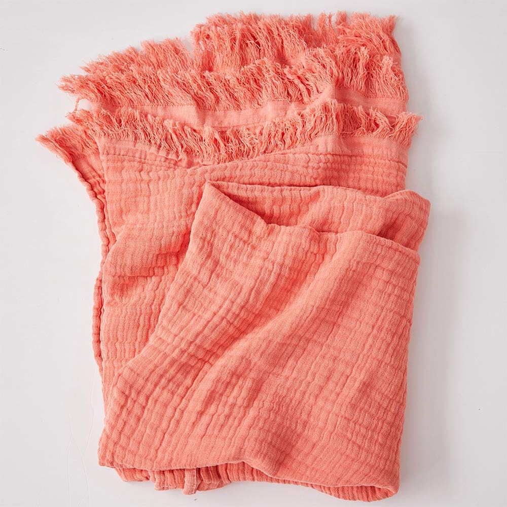 Simple&Opulence Cotton Muslin Throw Blanket for Bed, Couch, Knit Woven Gauze Blanket with Tassels, Soft Lightweight Cozy Pre-Washed Breathable Farmhouse Decoration for All-Season (Coral Red) - Image 7