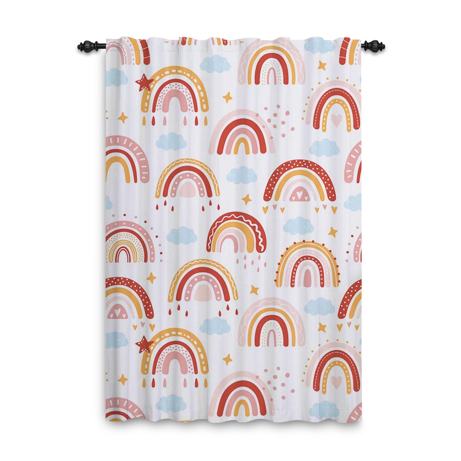 ggaimwf Rainbow Curtains Pencil Pleat Colorful Rainbow Clouds Cartoon Bedroom Curtains Kids Window Treatment for Child Girls Living Room Nursery Cafe Interior Divider Curtain Tier 132x214cm 1 Panel
