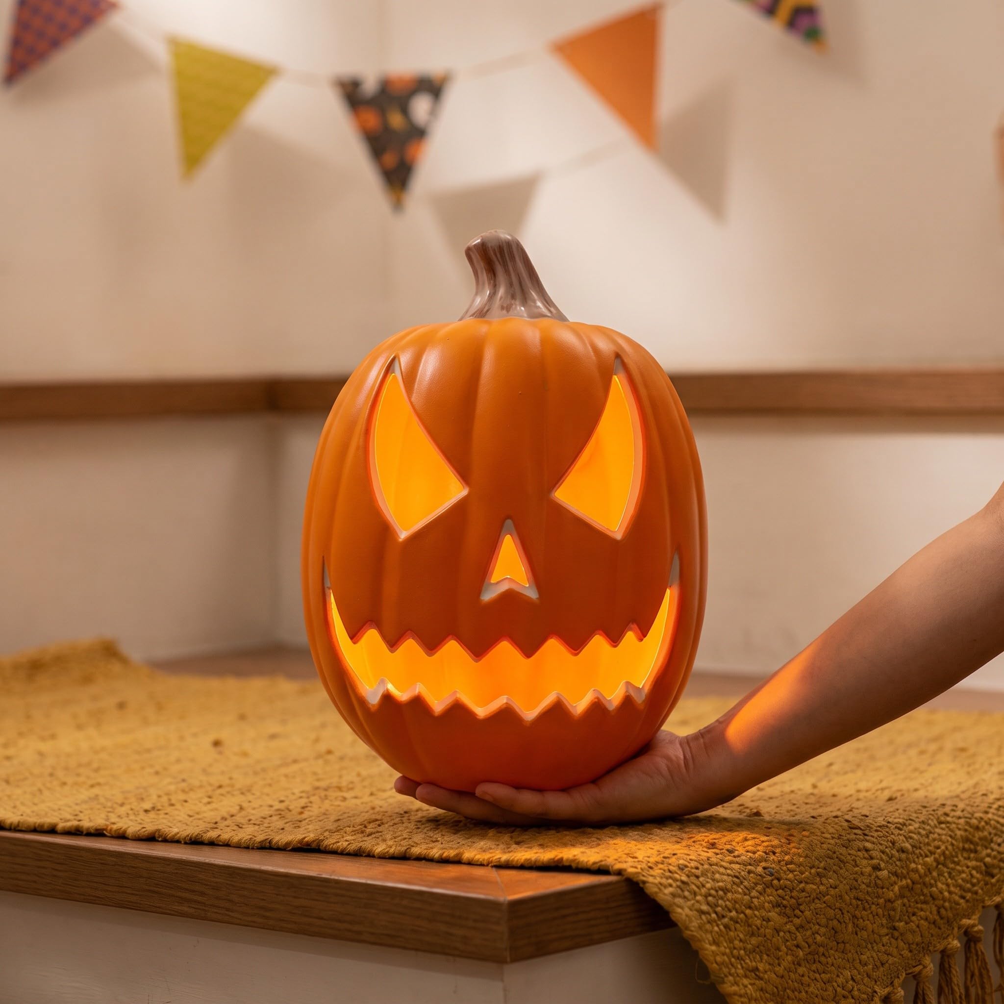OSALADI Latarnia dyniowa na Halloween - Jack-O Lantern z diodami LED | Plastikowy lampion w kształcie dyni na Halloween, dekoracja okienna, bez baterii, 11,8 x 8,7 x 8,7 cala