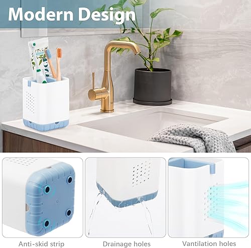 Miniatura 3 de Boperzi Portacepillos de dientes para baño, organizador de encimera, cepillo de dientes y maquinilla de afeitar, soporte antideslizante para