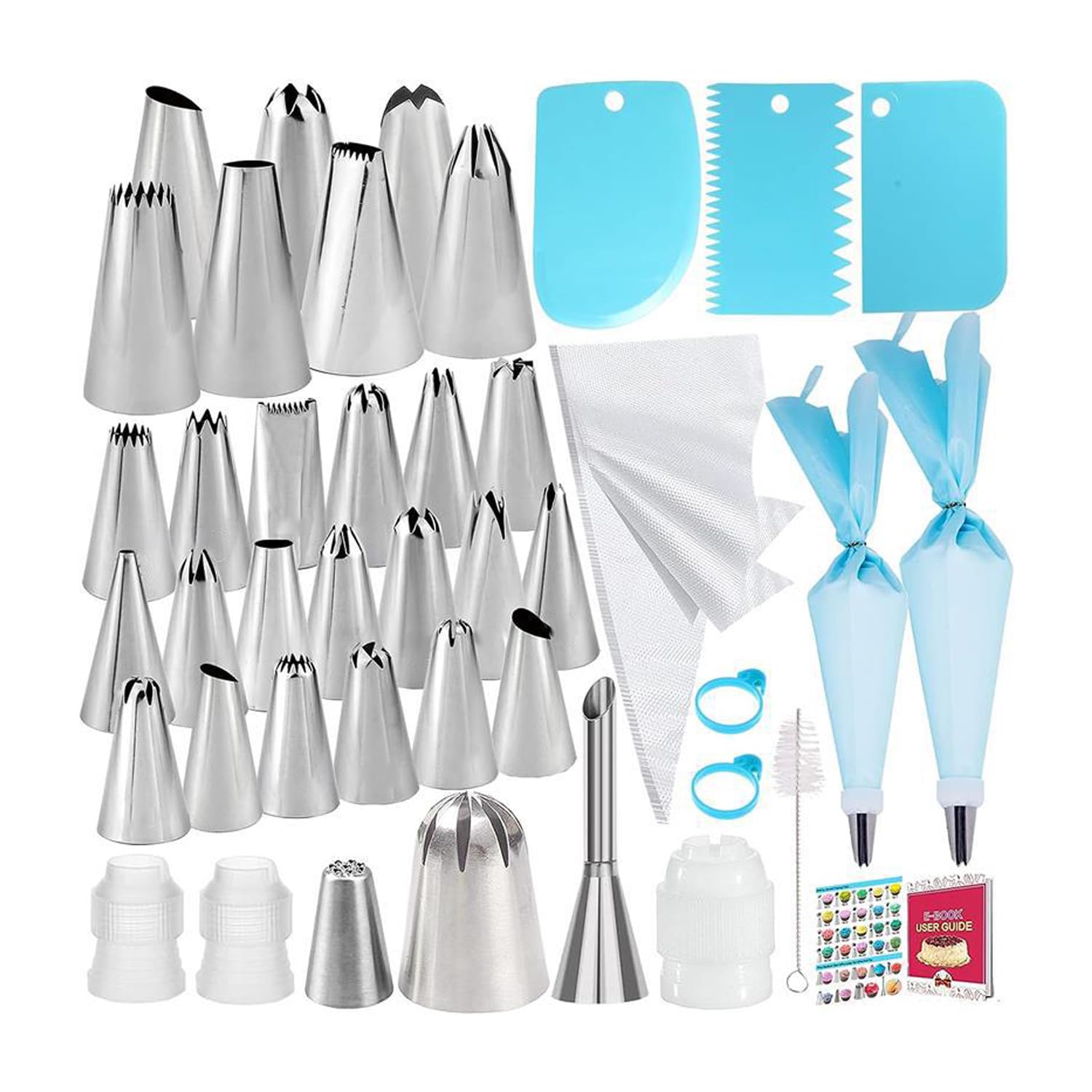 STAYOUNG Icing Nozzles Set - Cake Decorating Set, 50 PCS Stainless Steel Piping Icing Nozzles, Reusable Silicone Piping Bag, Suitable for Cakes, Cupcakes, Cookies, Pastries