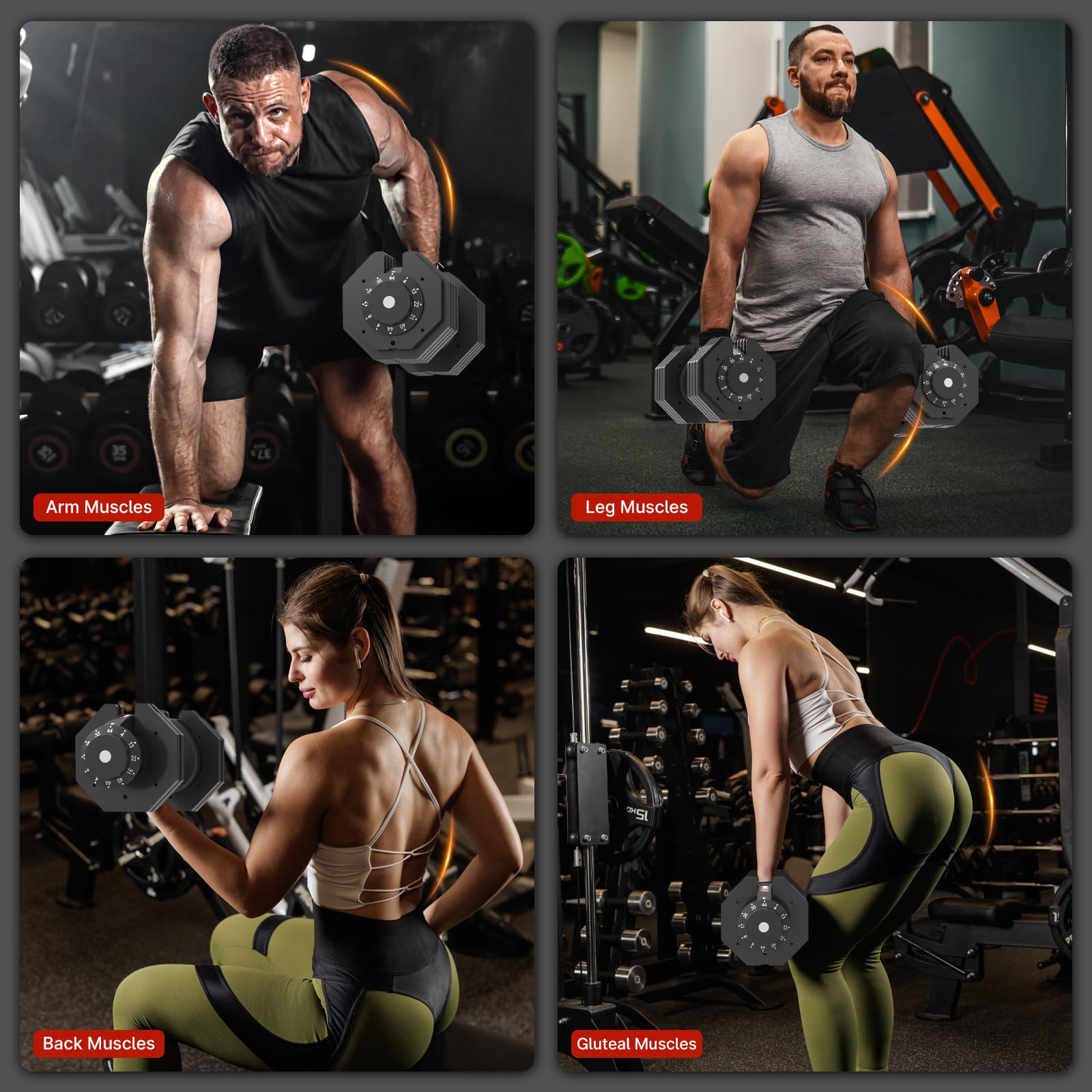 EnterSports Regulowane hantle 22/20 kg, szybka regulacja, oszczędność miejsca, kabriolet z antypoślizgowym uchwytem, wymienne obciążniki, odpowiednie dla kobiet, mężczyzn, do domu, biura, na siłownię