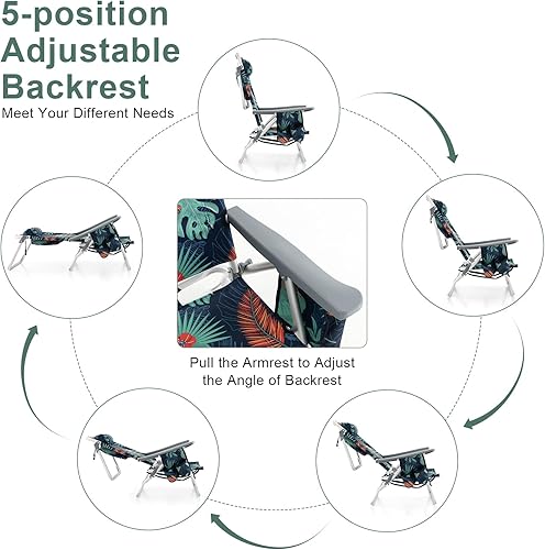 Miniatura 5 de GYMAX Sillas de playa, mochila de camping con reposabrazos, bolsa refrigeradora, portavasos, barra de toalla y bolsillos laterales, silla de