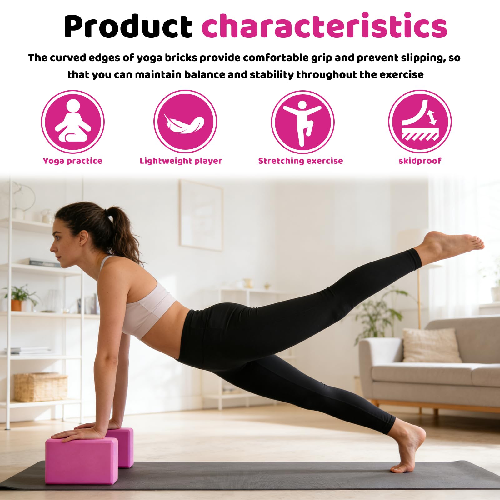Lot de 2 blocs de yoga en mousse EVA légère haute densité, antidérapante, amélioration de la force, flexibilité, pour yoga, pilates, méditation