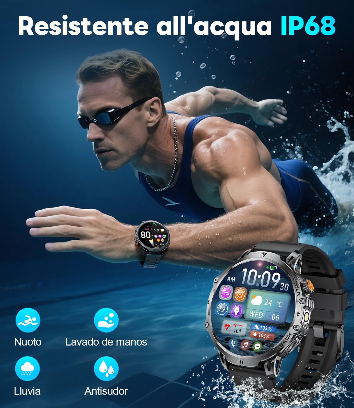 LIGE Smartwatch Uomo, Smartwatch Militare Uomo Fitness con Chiamate Bluetooth,1.85" Orologio Intelligente 110+ Modalità Sportive/1000 mAh/Sonno/Torcia per Android IOS,Nero opaco