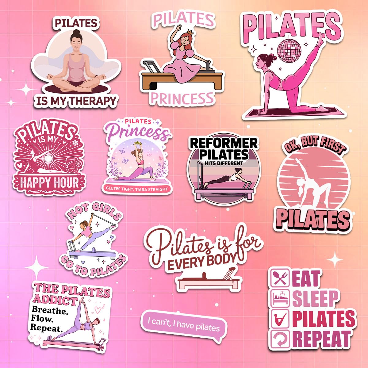 Pegatinas de pilates motivacionales resistentes al agua para personalizar carpetas y tazas