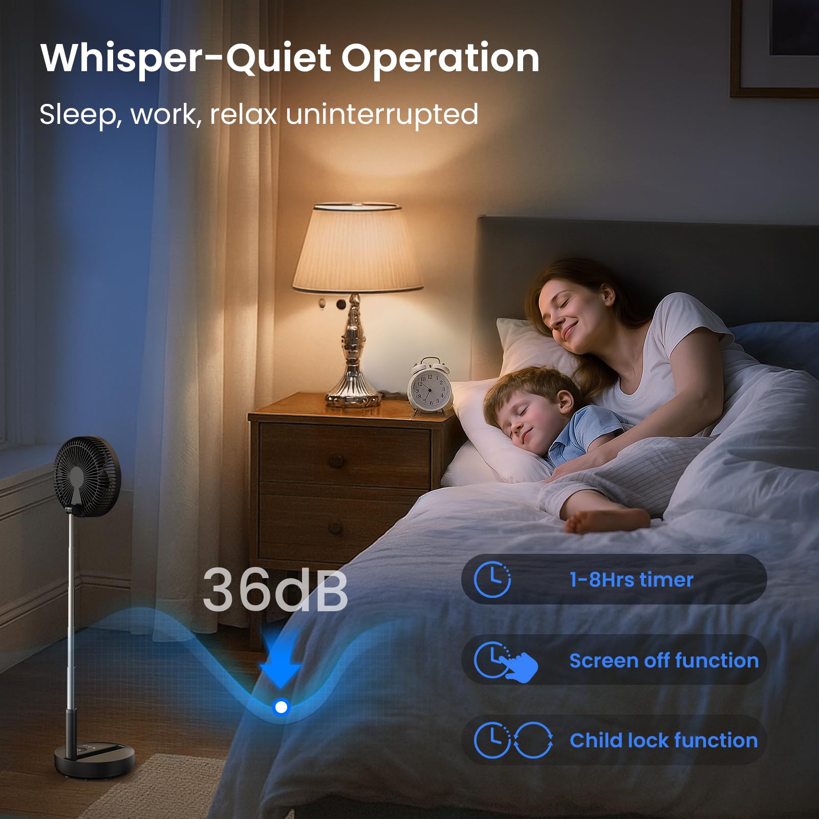 Ventilador de pie portátil, ventilador oscilante recargable de 8000 mAh con control remoto, ventilador de pie silencioso con temporizador de 1 a 8 horas, ventiladores de escritorio plegables 4
