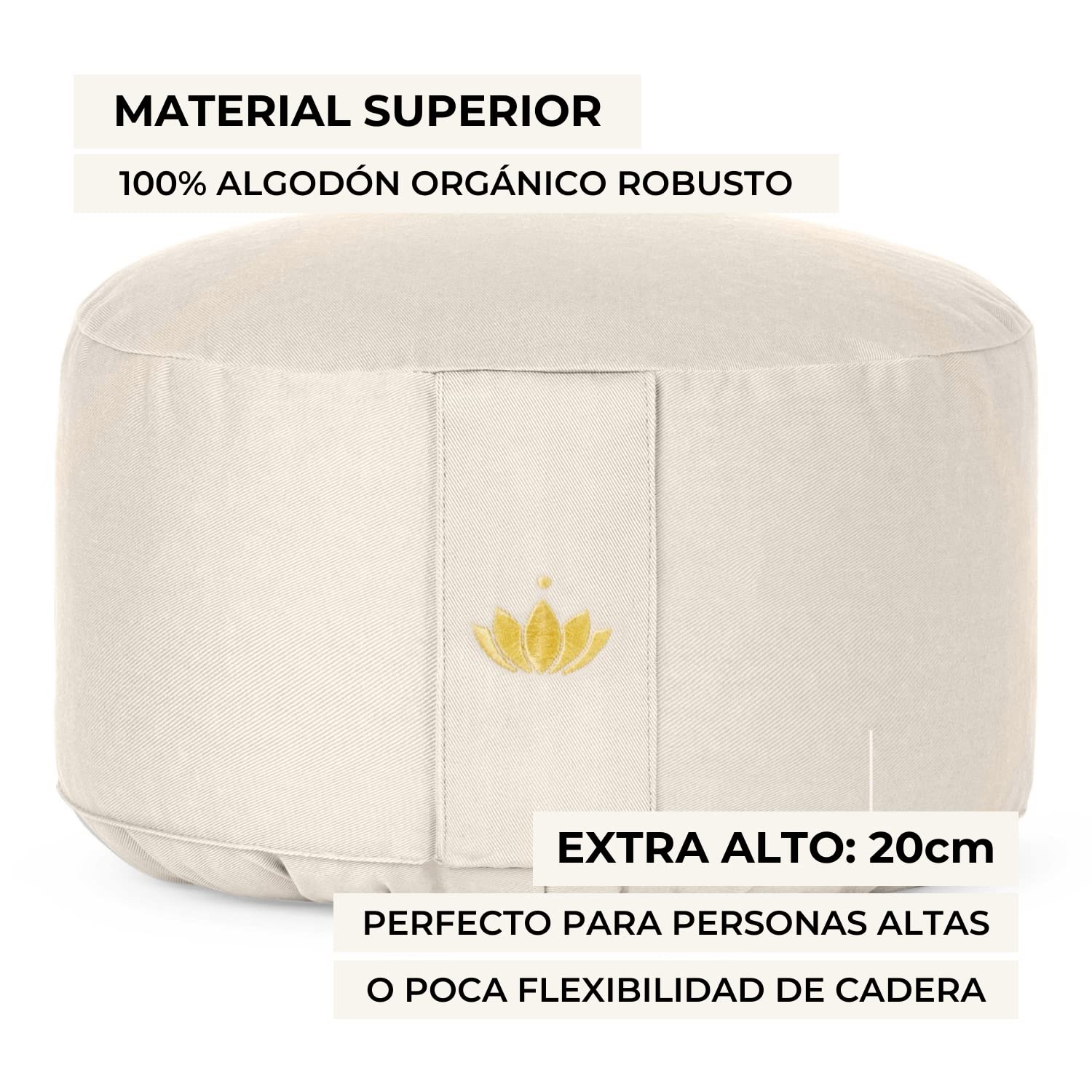 Lotuscrafts Cojin Meditacion Yoga Lotus - Altura 20 cm - Relleno de Espelta - Cubierta en Algodon Lavable- Zafu Meditación - Cojin Suelo Redondo - Cojin Yoga - Meditation Cushion - Certificado Gots
