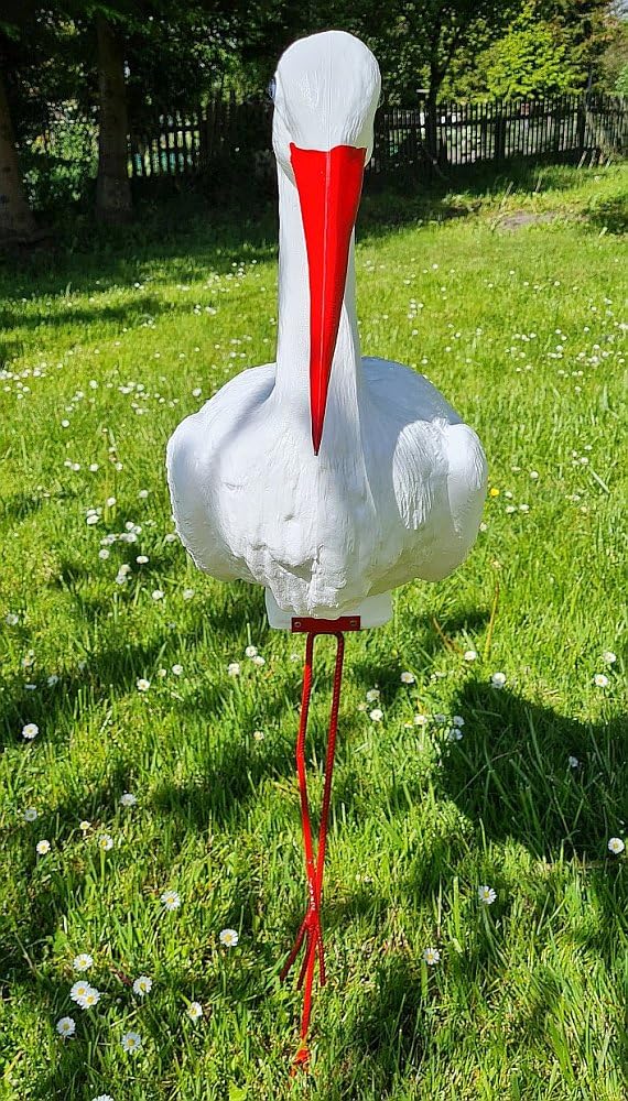Jardín Figura Cigüeña Grande H: 88 cm Blanco de plástico decoración