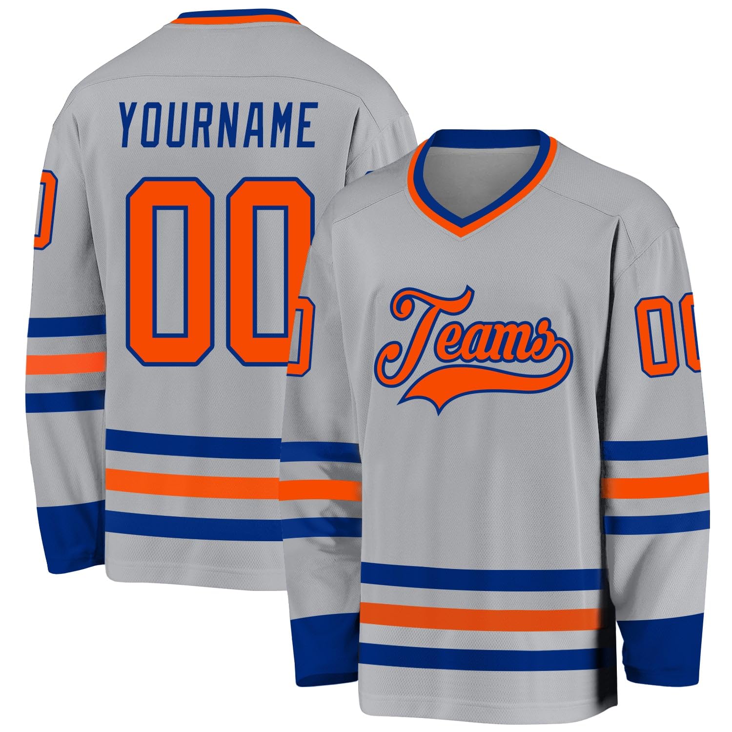 Custom Name Team Name Number White Navy-Gray Hockey Jersey Personalized V-Neck Sports Hockey Jersey for Men Women Youth