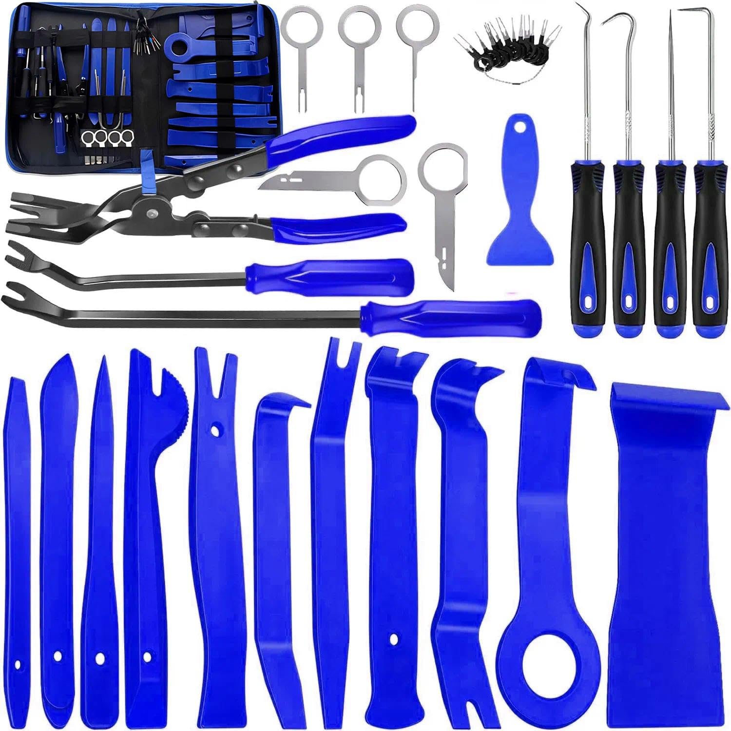 38Pcs Car Trim Removal Tool Kit, Blue Durable Plastic Trim Removal Tool, Portable Car Tool Kit with Storage Bag, Complete Car Pry Tools Kits for Interior Panel Door Panel Radio Stereo Terminal