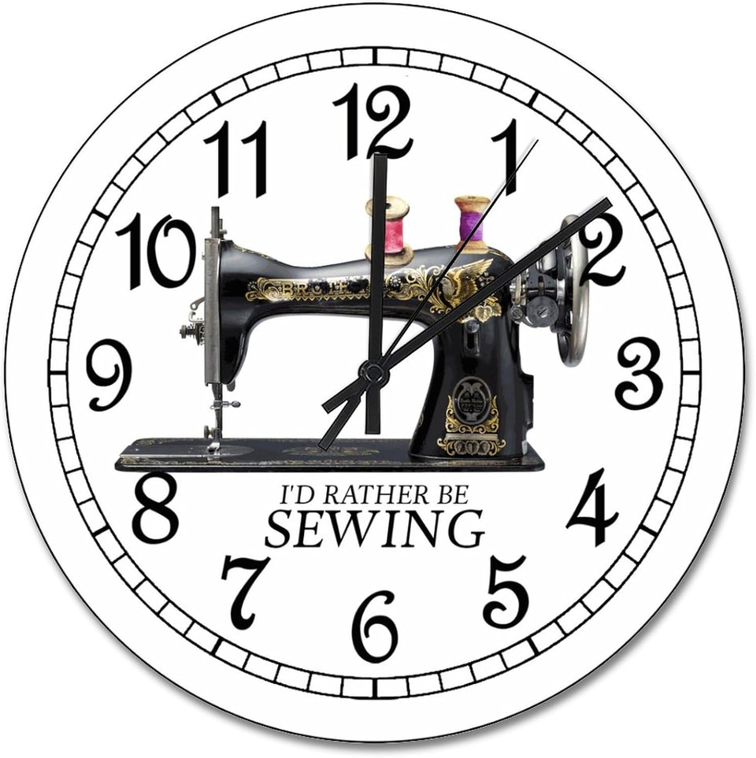 ArogGeld I'd Rather Be Sewing Wall Clock Sewing Room15 Inch Wall Clocks Battery Operated Quiet Non-Ticking Farmhouse Hanging Clock Modern Wall Decor for Kitchen Bedroom Living Room Office