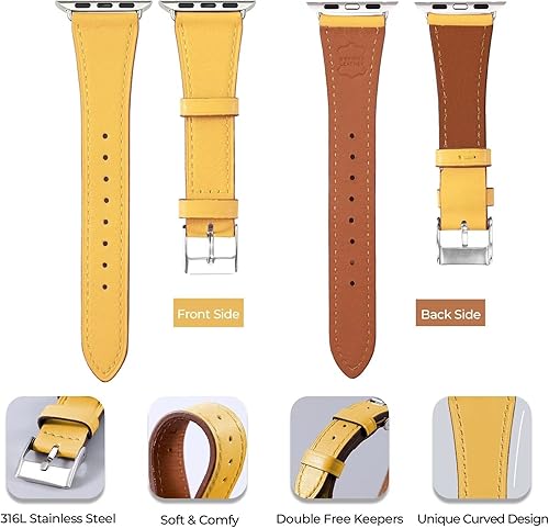 Miniatura 3 de HANDODO Correa italiana de cuero genuino para mujer para Apple Watch Series 11, 10, 9, 8, 7, 6, 5, 4, 3, 2, 1, SE SE2 Ultra 2, correa elegante con