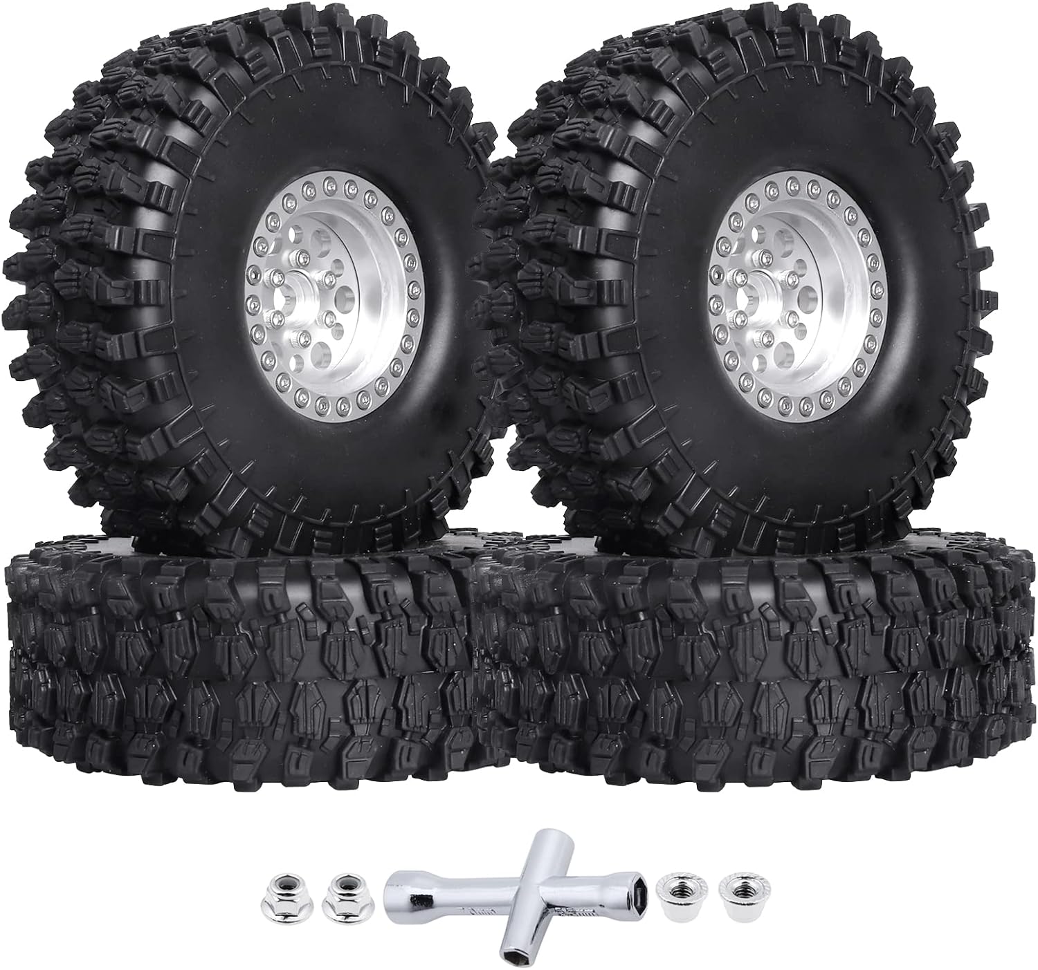 HobbyPark 120mm / 4.72inch 1.9 Crawler Tires and 1.9 Beadlock Wheels Set Foam Inserts for Axial SCX10 II III Traxxas TRX-4 Redcat Gen8 Gen7 Upgrades Replacement Parts (4-Pack) (Green&Black)
