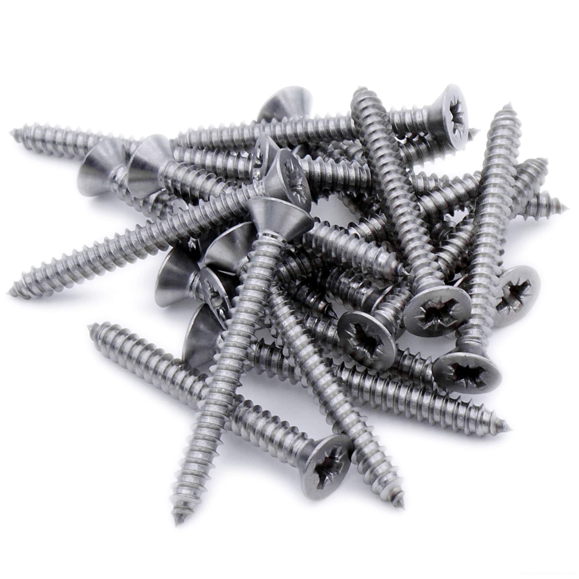 Singularity Supplies Silver No.4 X 0.625 (2.9Mm X 16Mm) Pozi Countersunk Self-Tapping Screw - Stainless Steel (A2) (Pack Of 20)