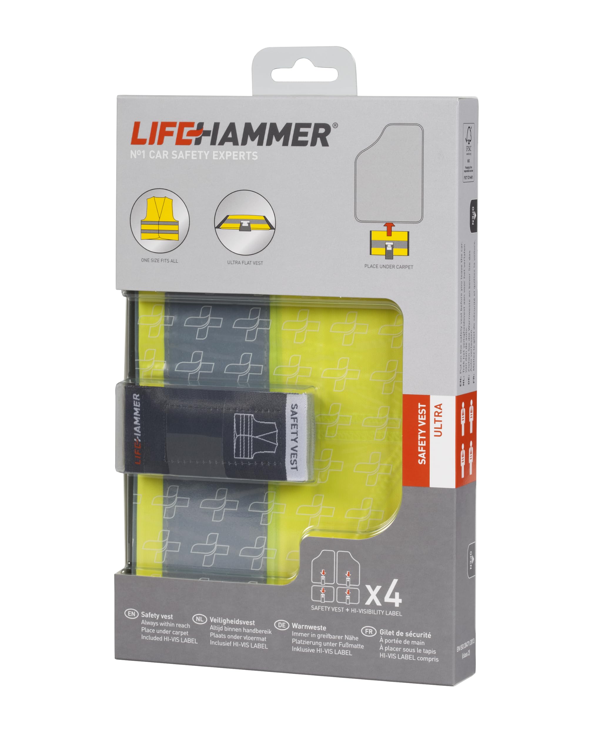 Lifehammer 0114007 Ultra kamizelka bezpieczeństwa, zestaw 4 sztuk, żółta