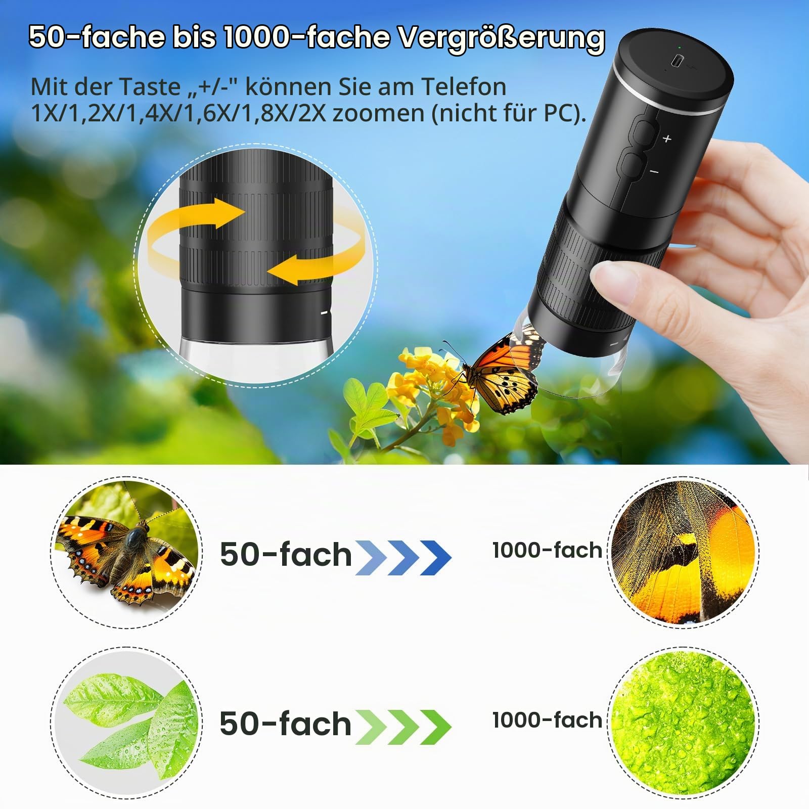 MAXLAPTER Digital Mikroskop WiFi 50X-1000X für Erwachsene und Kinder