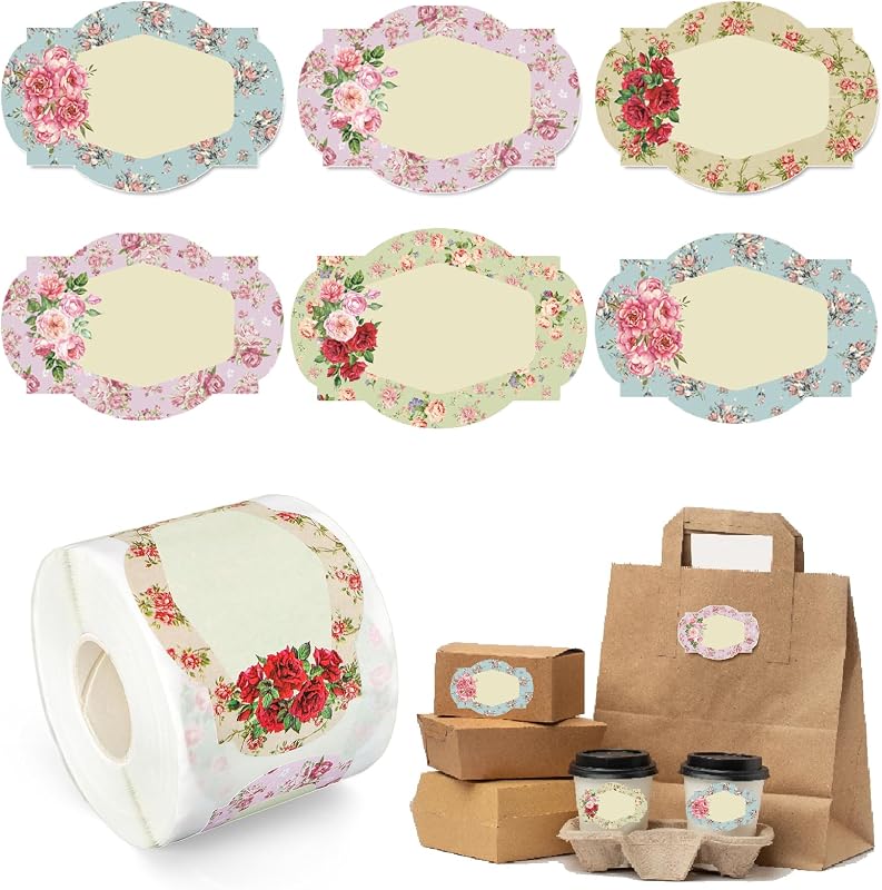 Whaline 250Pcs Vintage Floral Jar Label Stickers Roll Retro Flower Canning Labels Blank Paper Sticker Tags for Family Kitchen Sauce Candy Bottle, 3 x 2 Inch