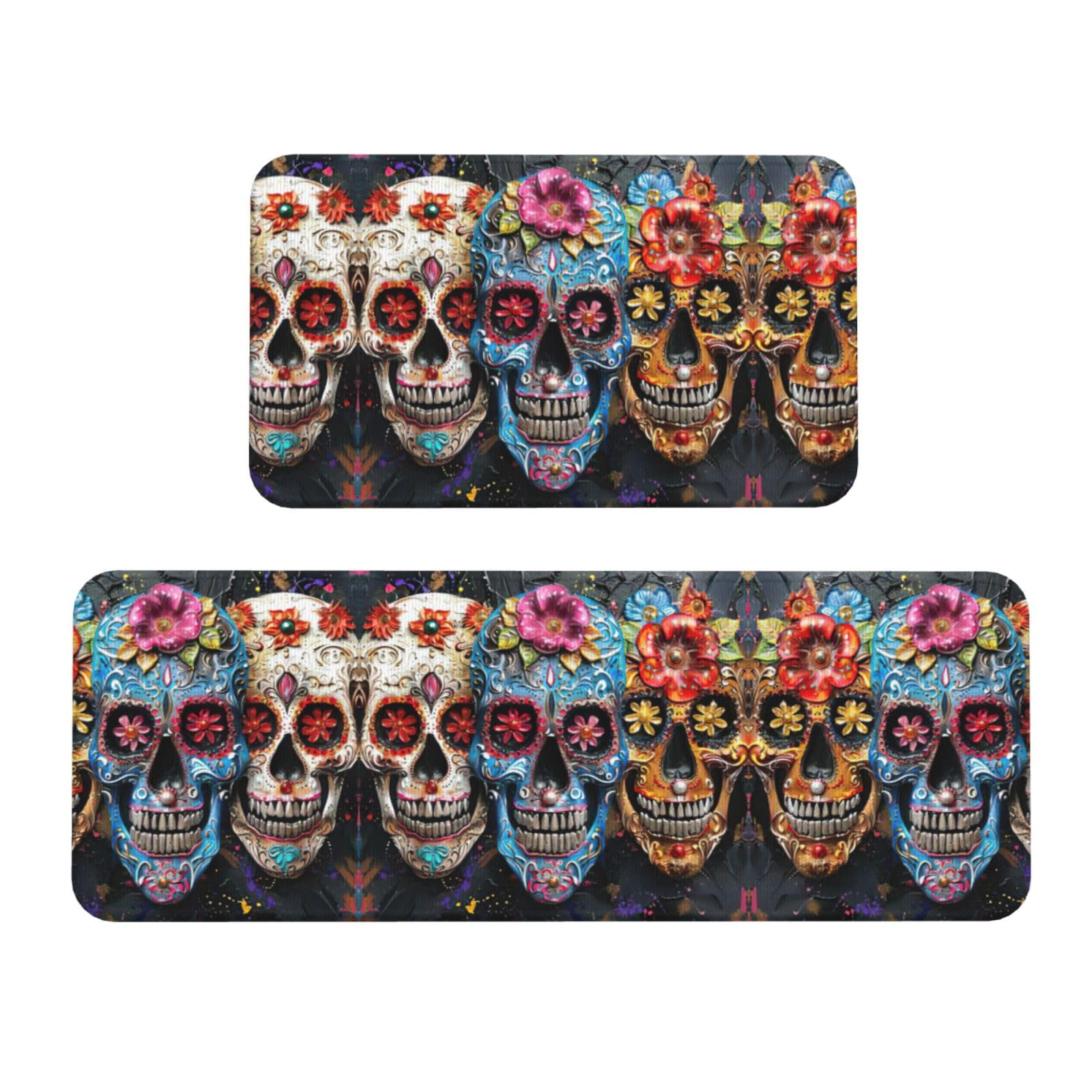 Alfombras de cocina absorbentes de calaveras de azúcar con base antideslizante