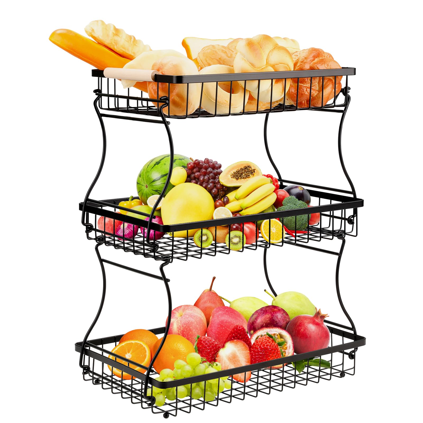 Fruitschaal Houten Etagere 3 Tier, Fruitmand Keuken, Vintage