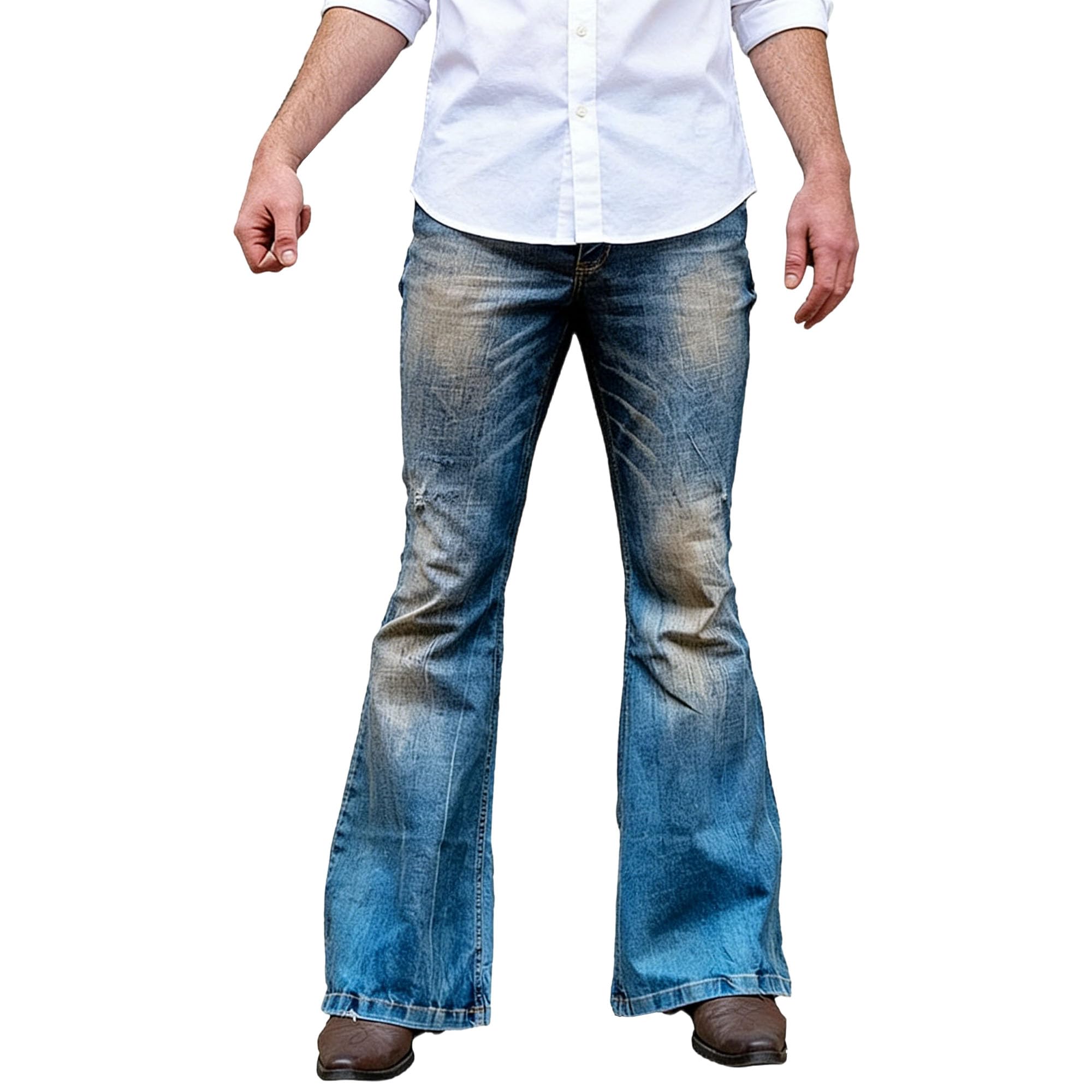 Jeans da uomo blu svasati classici da discoteca retrò a campana jeans vintage rilassati svasati denim pantaloni anni '60 anni '70